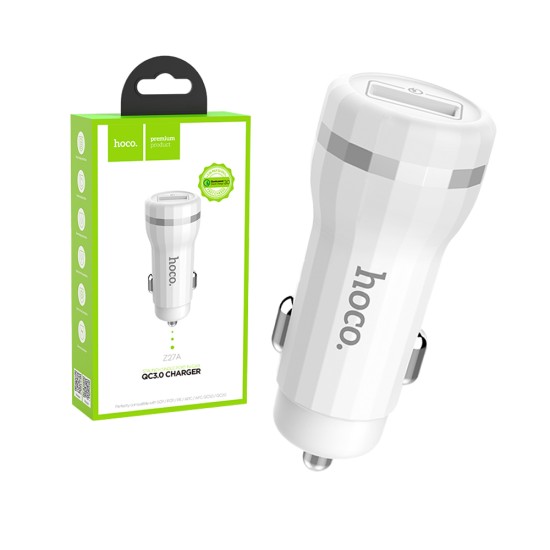 Hoco Car Charger Z27A Staunch Single Port QC3.0 18W White